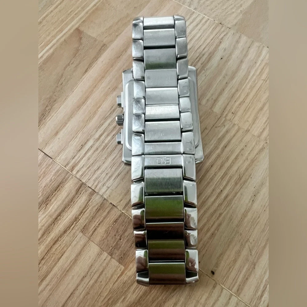 ESQ by Movado mens rectangular stainless steel chronograph watch NEW BATTERY